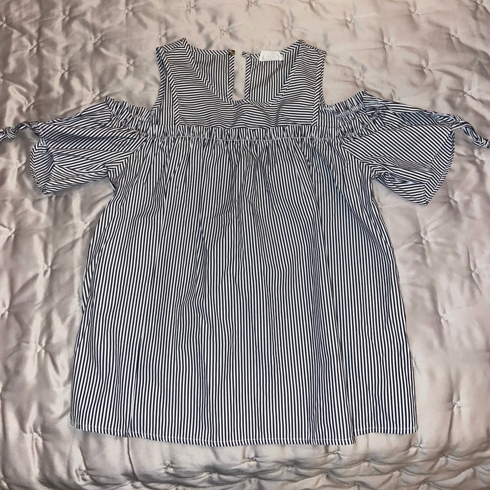 Navy and White Striped Blouse